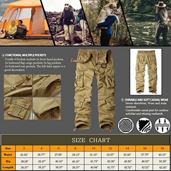AKARMY Womens Cargo Pants with Pockets Outdoor Casual Ripstop Camo Military Combat Construction Work Pants