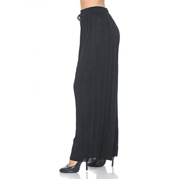 Auliné Collection Womens Solid Waistband Long Pleated Chiffon Palazzo Pants