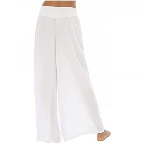 Back From Bali Womens Boho Palazzo Pants Flowy Wide Leg Hippie Beach Pants with Side Pockets and Smocked Waist