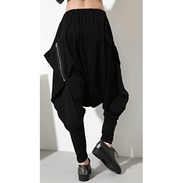 ellazhu Women Black Unique Design Pockets Harem Hippie Hip-hop Pants GY1054 A