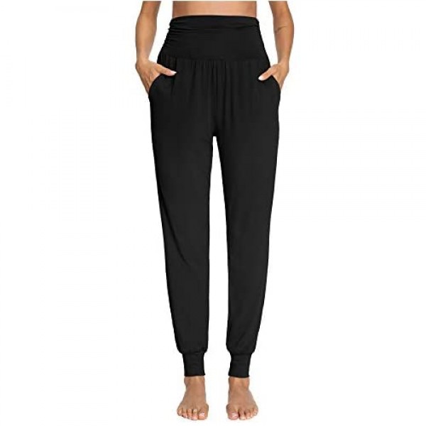 fitglam Women's Comfy Harem Pants High Waisted Tummy Control Lounge Joggers with Pockets