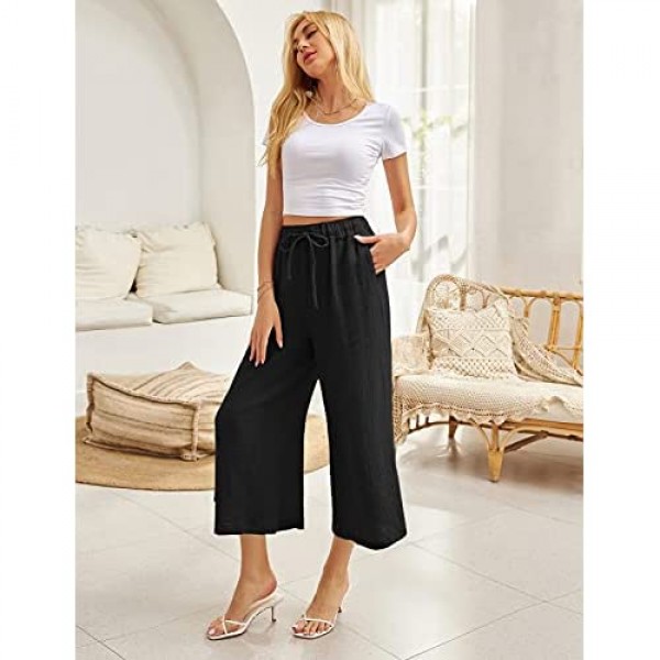 GRACE KARIN Womens Wide Leg Palazzo Pants Comfy Drawstring Elastic Waist Lounge Pants with Pockets