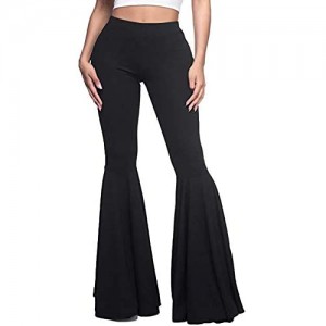GUOLEZEEV Women High Waisted Flare Pants Solid Color Fashion Pleated Bell Bottoms(7 Colors)