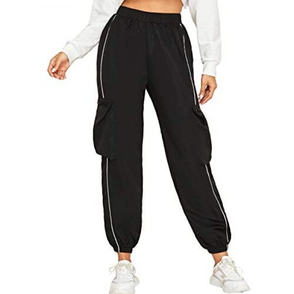 Milumia Womens Casual Elastic High Waist Crop Cargo Jogger Sport Pant with Pocket