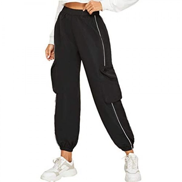 Milumia Womens Casual Elastic High Waist Crop Cargo Jogger Sport Pant with Pocket