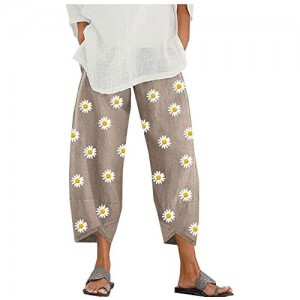SCOFEEL Women's Summer Cotton Linen Pants Cropped Wide Leg Trousers (XX-Large  Khaki 2)