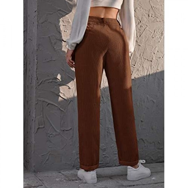 SOLY HUX Women's High Waisted Straight Leg Corduroy Pants Trousers with Pocket