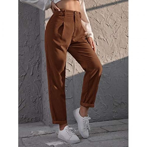 SOLY HUX Women's High Waisted Straight Leg Corduroy Pants Trousers with Pocket