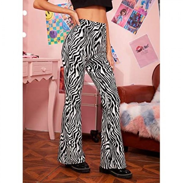 SOLY HUX Women's Printed High Waist Flare Leg Pants Trousers