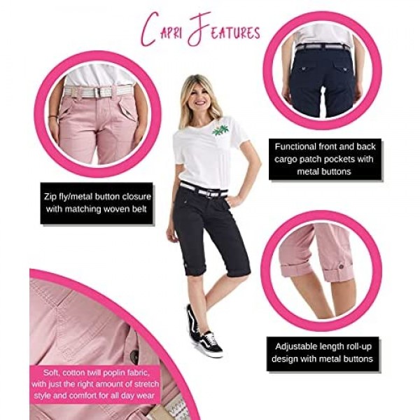 Suko Jeans Womens Cargo Capri Bermuda Shorts Adjustable Length Stretchy Pants - Size 2 to 22 Plus