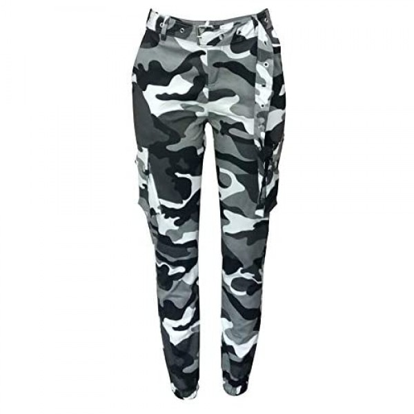 Voghtic Women's Camoflage Camo Jogger Pants High Waisted Camo Cargo Pant Workout Sweatpants with Belt