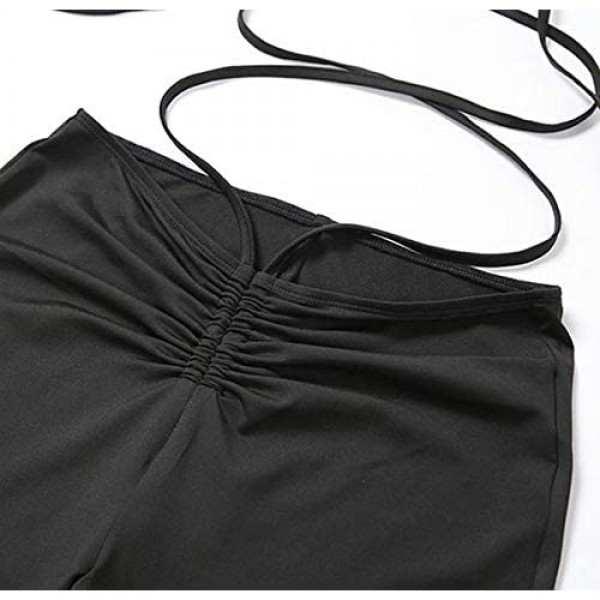 Women 's Casual Drawstring Pants High Waist Ruched Bandage Sweatpants Solid Color Elastic Trousers Sexy Streetwear