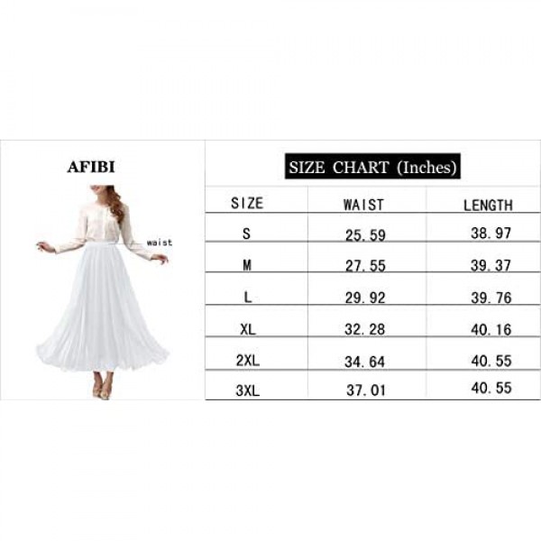 Afibi Womens Chiffon Retro Long Maxi Skirt Beach Ankle Length Skirt