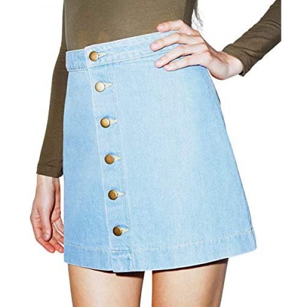 American Apparel Women's Denim Button Front A-line Mini Skirt