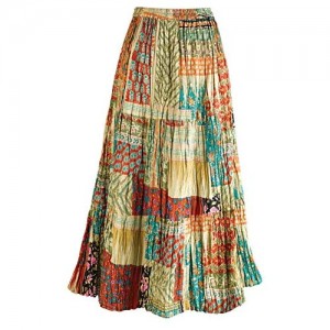 CATALOG CLASSICS Women's Patchwork Skirt - Cotton Boho Peasant Maxi Skirt Bottom