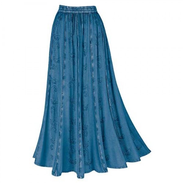 CATALOG CLASSICS Women's Peasant Maxi Skirt Over-Dyed Floral Embroidered Rayon
