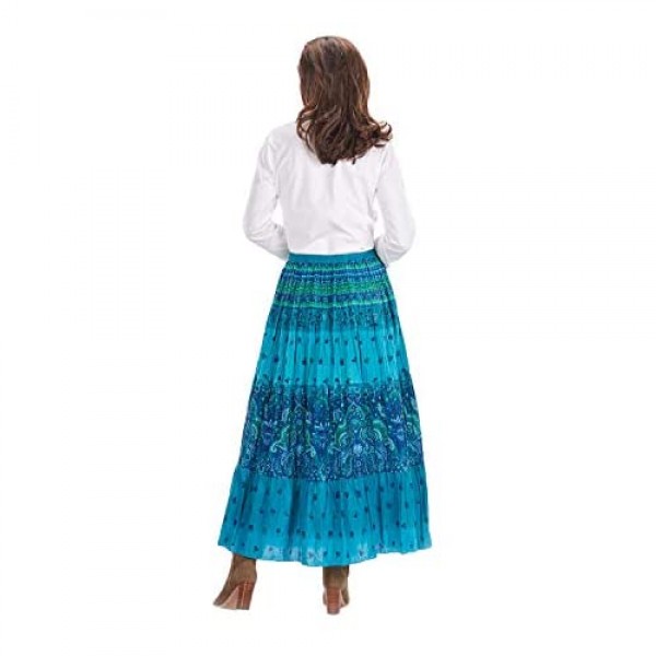 CATALOG CLASSICS Women's Peasant Skirt - Turquoise Blue Tiered Broom Maxi Skirt