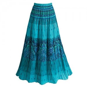 CATALOG CLASSICS Women's Peasant Skirt - Turquoise Blue Tiered Broom Maxi Skirt