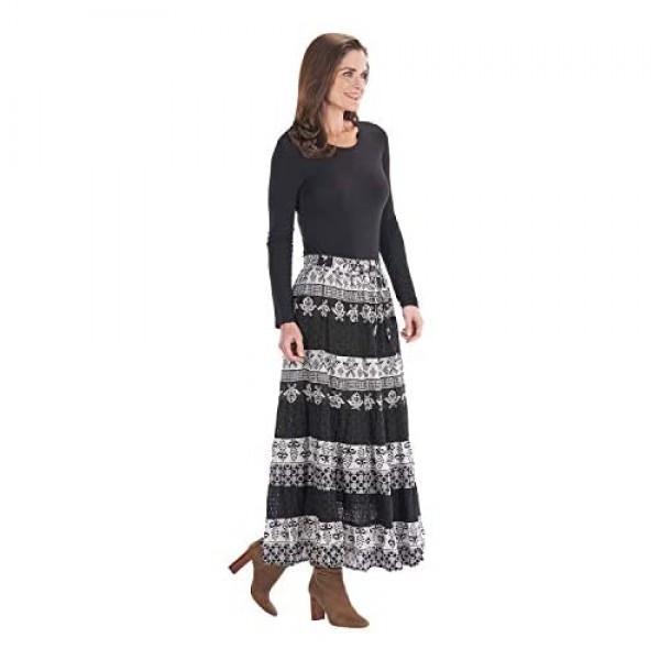 CATALOG CLASSICS Women's Tiered Eyelet Maxi Skirt - Black and White Mixed Patterns