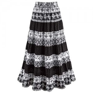 CATALOG CLASSICS Women's Tiered Eyelet Maxi Skirt - Black and White Mixed Patterns