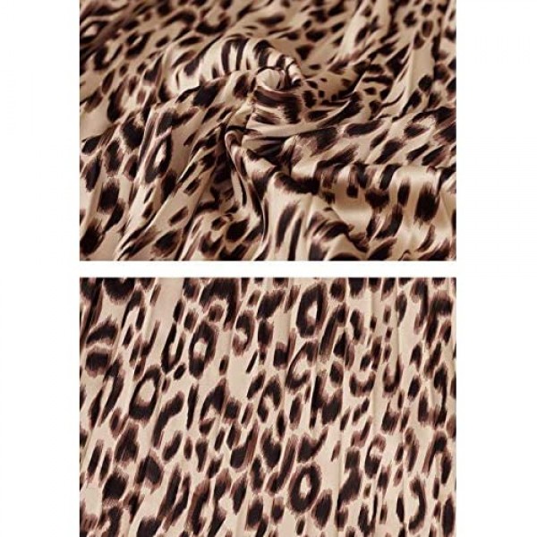CHARTOU Womens Chic Elastic High Waisted A Line Leopard Print Pleated Shirring Midi-Long Skirt