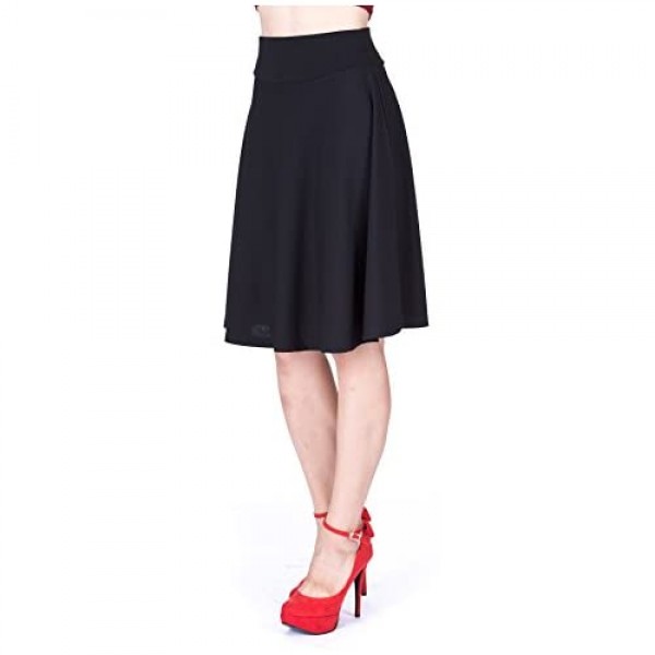 Dani's Choice Impeccable Elastic High Waist A-line Full Flared Swing Skater Knee Length Skirt