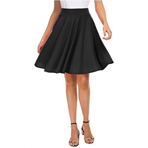 EXCHIC Women Stretch Waist Flared Mini Skater Skirt Casual Pleated Skirts