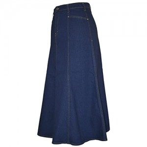Ice Cool Ladies Long Flared Indigo Stretch Denim Skirt - Sizes 4 to 22. in 30" and 35" Length