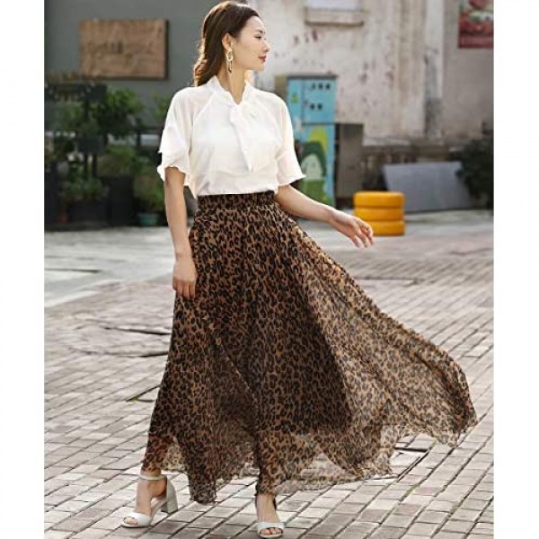 MedeShe Women's Chiffon Floral Print Elasticated Waist Maxi Skirt