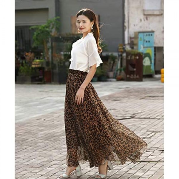 MedeShe Women's Chiffon Floral Print Elasticated Waist Maxi Skirt
