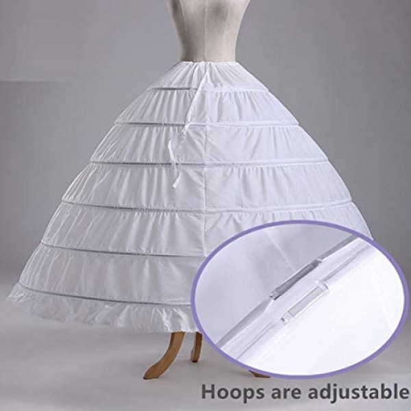 Mojonnie 6-Hoops Hoop Skirt Crinoline Petticoat for Wedding Dress Crinoline Underskirt Ball Gown Petticoat for Women Hoopless