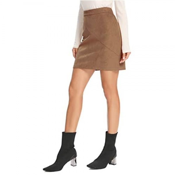 Simplee Women's High Waist Faux Suede Mini Bodycon Skirt