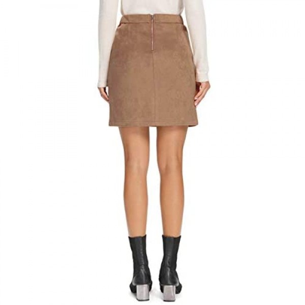 Simplee Women's High Waist Faux Suede Mini Bodycon Skirt