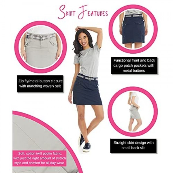 Suko Jeans Women's Cargo Skirt - Stretch Poplin with Belt