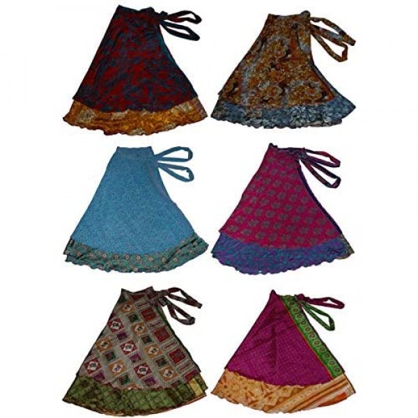 Wevez Two Layer Magic Wrap Around Skirt / Dress - Silk Sari Wrap Assorted Color / Print 3 pack