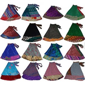 Wevez Women's Long Indian Wrap Sari Skirt  One Size  Assorted