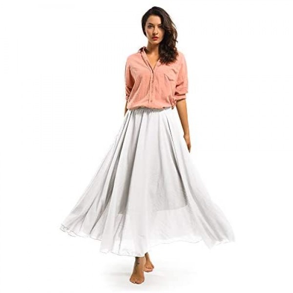 Women's Full Circle Elastic Waist Band Cotton Long Maxi Skirt Dress