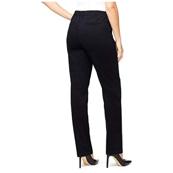 Gloria Vanderbilt Women's Rear Elastic High Waist Pleated Chino Pants