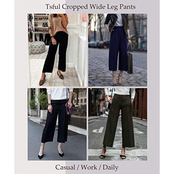 Tsful High Waist Wide Leg Pants for Women Summer Business Casual Crop Dress Pants Stretch Pull On Capris