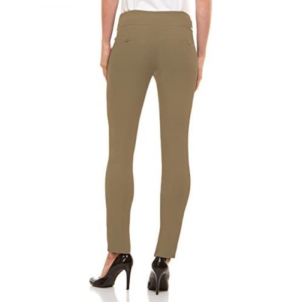 Velucci Womens Straight Leg Dress Pants - Stretch Slim Fit Pull On Style Trousers Casual Business Work