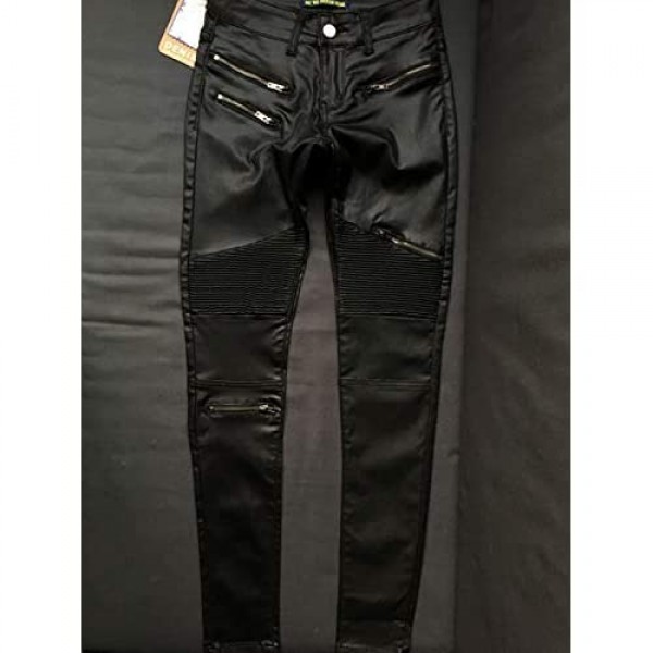 PU Leather Denim Pants for Women Sexy Tight Stretchy Rider Leggings Black Coffee