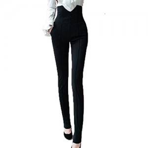 Queenfashion Women Soft Cotton Stretch Fitted Jegging Style Leggings Button Skinny Pants Black
