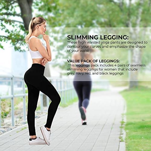 C CRUSH ORIGINAL 4 Pack Seamless Leggings for Women Slimming High Waisted Tights