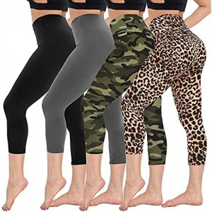 CAMPSNAIL 4 Pack High Waisted Capri Leggings for Women - Tummy Control Workout Capris Yoga Pants Buttery Soft Sport Tights