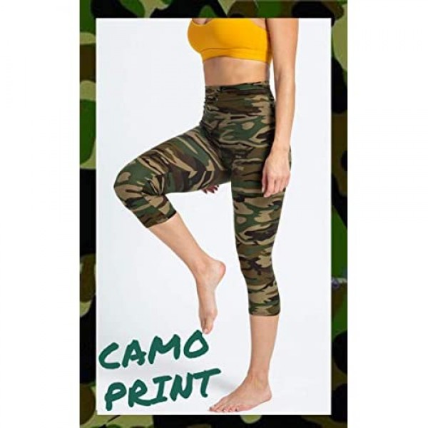 CAMPSNAIL Printed Capri Leggings for Women - High Waisted Tummy Control Capris Pants Yoga Workout Athletic Cycling Tights