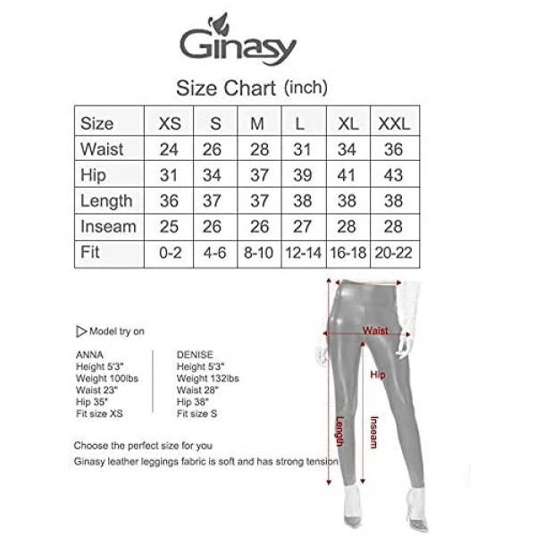 Ginasy Faux Leather Leggings Pants Stretchy High Waisted Tights for Women