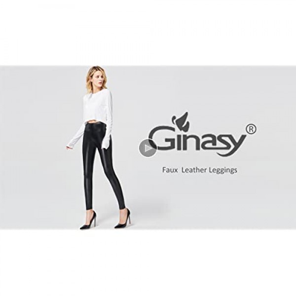 Ginasy Faux Leather Leggings Pants Stretchy High Waisted Tights for Women