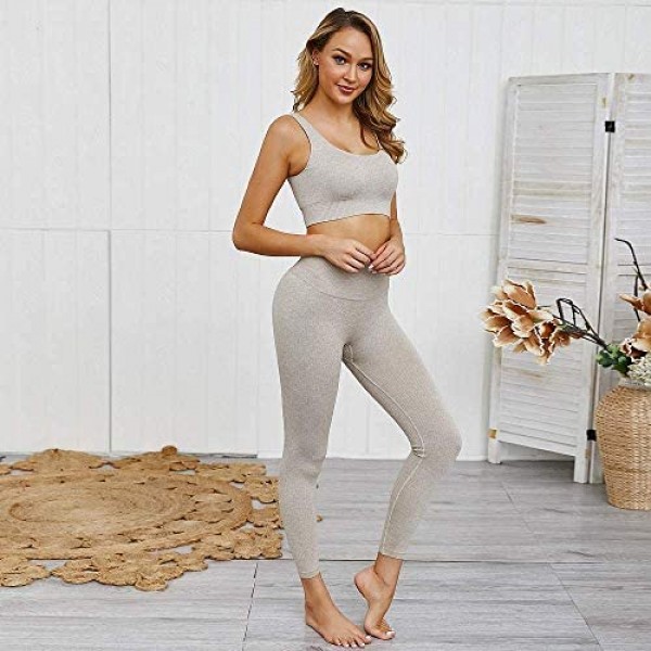 Hotexy Women's Workout Outfit 2 Pieces Seamless Yoga Leggings with Sports Bra Gym Clothes Set