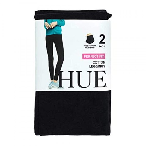 HUE Every Day Leggings Wide Comfortable Waistband Ultra Soft Cotton Mid-Rise 2 Pack