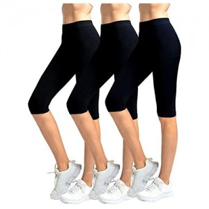 MOPAS Leggings - Women's Ribbed Waistband Knee Length Plain Leggings